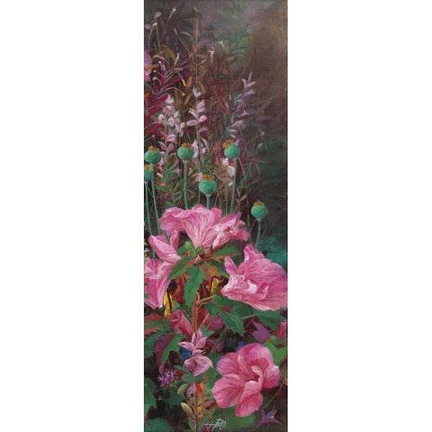 Pink Azalea Garden II Black Modern Wood Framed Art Print by Bo, Li