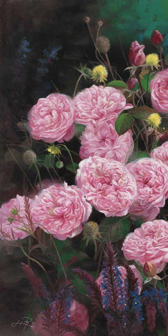 Rose Garden I Black Ornate Wood Framed Art Print with Double Matting by Bo, Li