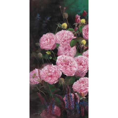 Rose Garden I Gold Ornate Wood Framed Art Print with Double Matting by Bo, Li