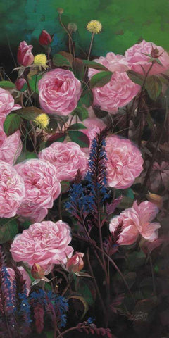 Rose Garden II Black Ornate Wood Framed Art Print with Double Matting by Bo, Li