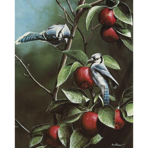 Summer Blue Jays Gold Ornate Wood Framed Art Print with Double Matting by Daniel, Kevin