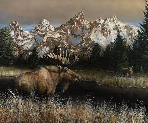 Teton Majesty Black Ornate Wood Framed Art Print with Double Matting by Daniel, Kevin