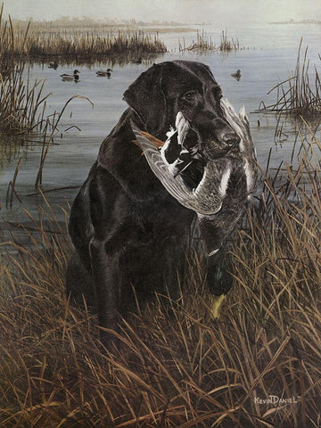 A Friend in the Marsh Black Ornate Wood Framed Art Print with Double Matting by Daniel, Kevin