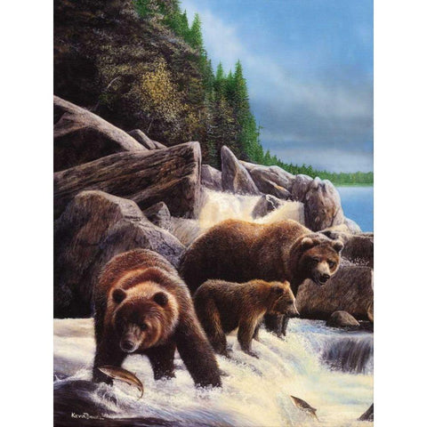 Grizzlies by Falls White Modern Wood Framed Art Print by Daniel, Kevin