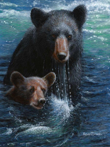 Bearly Swimming Black Ornate Wood Framed Art Print with Double Matting by Daniel, Kevin