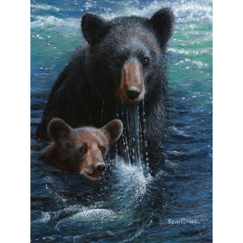 Bearly Swimming White Modern Wood Framed Art Print by Daniel, Kevin