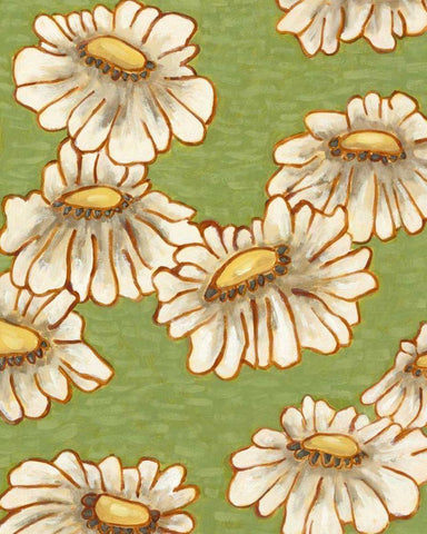 Mums on Green I Black Ornate Wood Framed Art Print with Double Matting by Deans, Karen