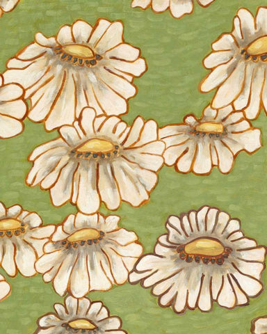Mums on Green II Black Ornate Wood Framed Art Print with Double Matting by Deans, Karen