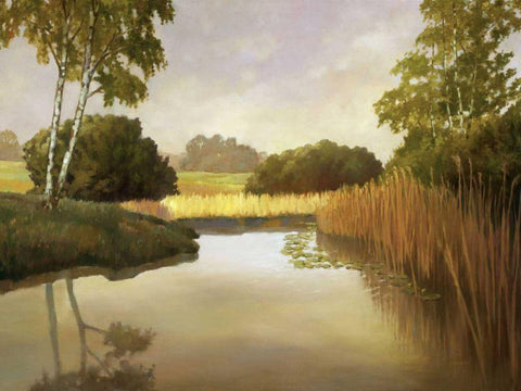 Reeds, Birches and Water I White Modern Wood Framed Art Print with Double Matting by Reynolds, Graham