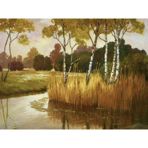 Reeds, Birches and Water II Gold Ornate Wood Framed Art Print with Double Matting by Reynolds, Graham