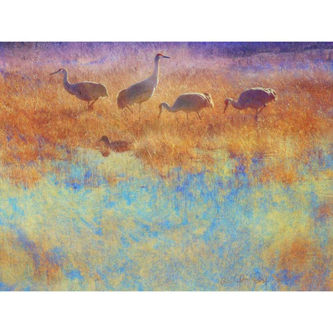 Cranes in Soft Mist Gold Ornate Wood Framed Art Print with Double Matting by Vest, Chris