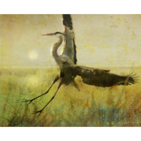 Foggy Heron II Black Modern Wood Framed Art Print by Vest, Chris