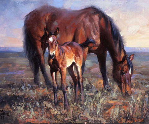 The Bay Filly Black Ornate Wood Framed Art Print with Double Matting by Sorenson, Jack