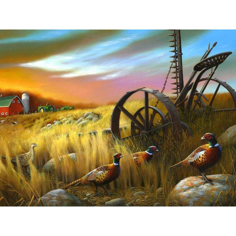 Pheasants I Black Modern Wood Framed Art Print by Stans, Leo