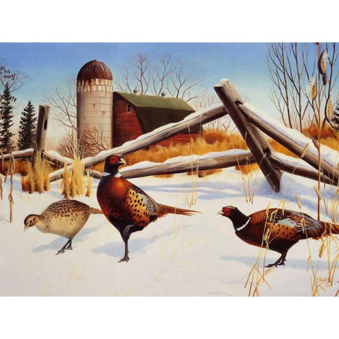 Pheasants II Gold Ornate Wood Framed Art Print with Double Matting by Stans, Leo