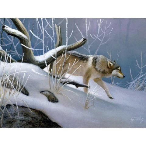 Lone Wolf Gold Ornate Wood Framed Art Print with Double Matting by Stans, Leo