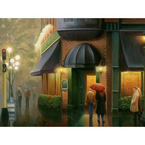 Rainy Day Pub Gold Ornate Wood Framed Art Print with Double Matting by Stans, Leo