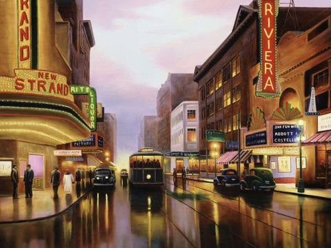 Old City Lights White Modern Wood Framed Art Print with Double Matting by Stans, Leo