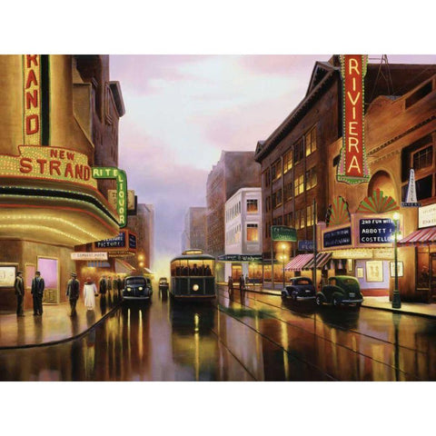 Old City Lights Black Modern Wood Framed Art Print with Double Matting by Stans, Leo