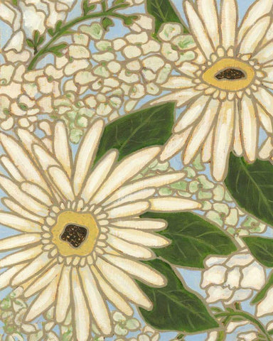 White Flower Spray I Black Ornate Wood Framed Art Print with Double Matting by Deans, Karen