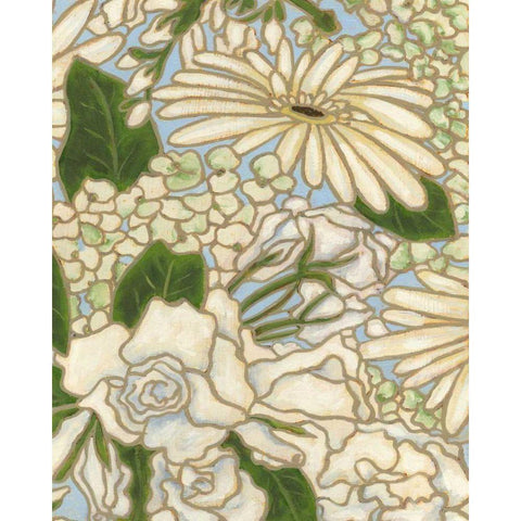 White Flower Spray II Gold Ornate Wood Framed Art Print with Double Matting by Deans, Karen