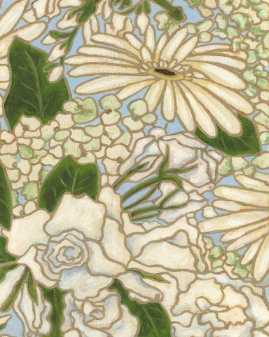 White Flower Spray II Black Ornate Wood Framed Art Print with Double Matting by Deans, Karen