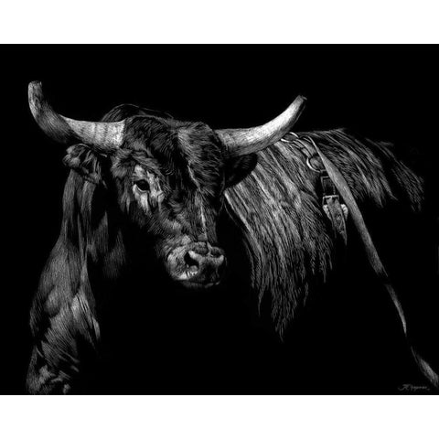 Brindle Rodeo Bull Black Modern Wood Framed Art Print by Chapman, Julie T.