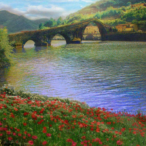 River Bridge Black Modern Wood Framed Art Print by Vest, Chris