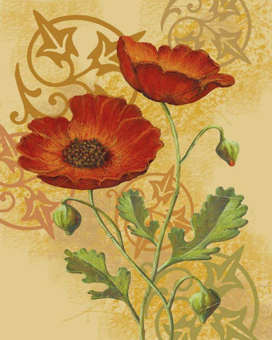 Poppies on Gold I Black Ornate Wood Framed Art Print with Double Matting by Max, Louise
