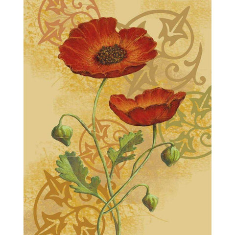 Poppies on Gold II Gold Ornate Wood Framed Art Print with Double Matting by Max, Louise