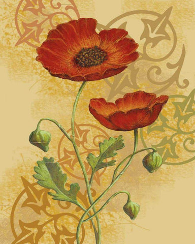 Poppies on Gold II White Modern Wood Framed Art Print with Double Matting by Max, Louise