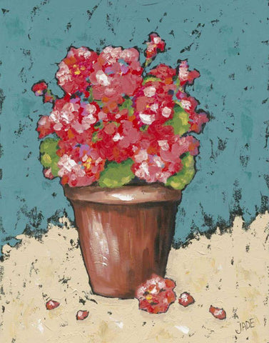 Bright Geraniums White Modern Wood Framed Art Print with Double Matting by Reynolds, Jade