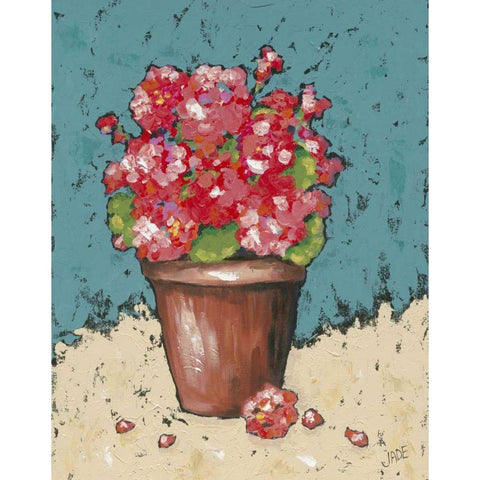 Bright Geraniums White Modern Wood Framed Art Print by Reynolds, Jade