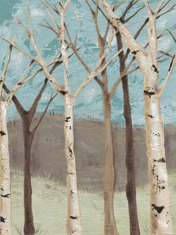 Blue Birches I Black Ornate Wood Framed Art Print with Double Matting by Reynolds, Jade