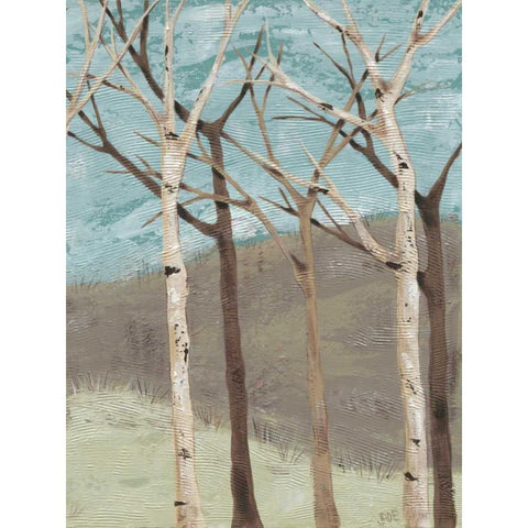 Blue Birches II Black Modern Wood Framed Art Print with Double Matting by Reynolds, Jade