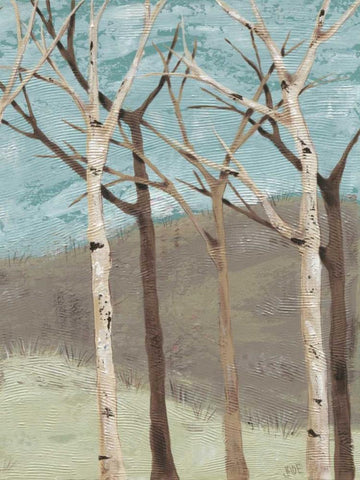 Blue Birches II White Modern Wood Framed Art Print with Double Matting by Reynolds, Jade