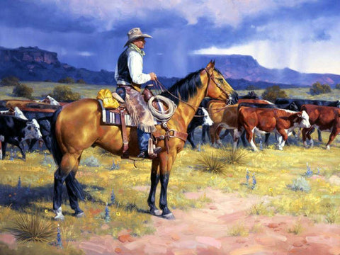 Great American Cowboy White Modern Wood Framed Art Print with Double Matting by Sorenson, Jack