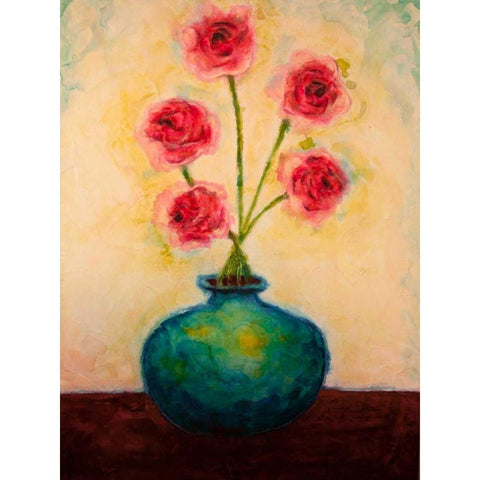 Big Blue Vase Gold Ornate Wood Framed Art Print with Double Matting by Quin, Marabeth