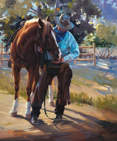 Pardners White Modern Wood Framed Art Print with Double Matting by Hawley, Carolyne