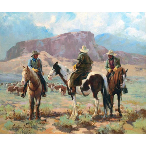 Three Cowboys Gold Ornate Wood Framed Art Print with Double Matting by Hawley, Carolyne