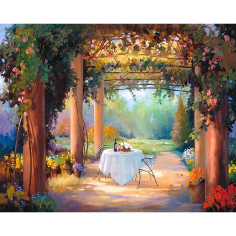 Vino al Fresco White Modern Wood Framed Art Print by Hawley, Carolyne