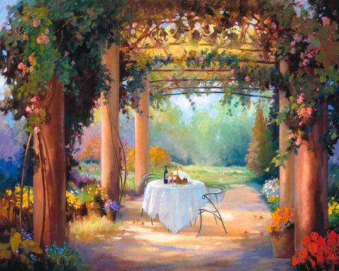 Vino al Fresco White Modern Wood Framed Art Print with Double Matting by Hawley, Carolyne