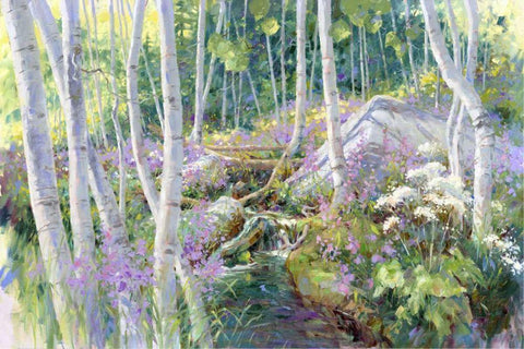 Aspen Glade White Modern Wood Framed Art Print with Double Matting by Pollard, Julie G.