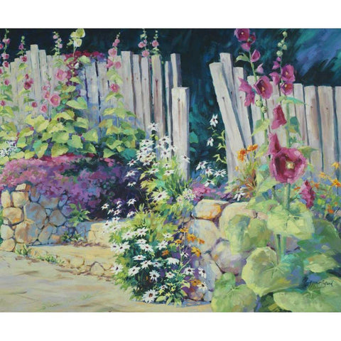 Hollyhock Garden Black Modern Wood Framed Art Print by Pollard, Julie G.