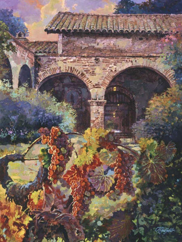 Harvest at the Mission  White Modern Wood Framed Art Print with Double Matting by Hadfield, Clif