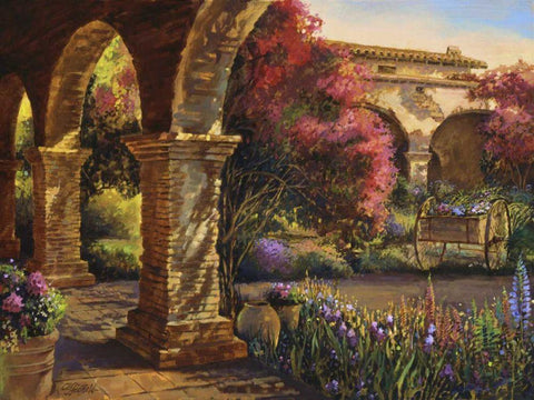 Mission Garden Black Ornate Wood Framed Art Print with Double Matting by Hadfield, Clif