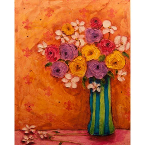 Bouquet in Striped Vase Gold Ornate Wood Framed Art Print with Double Matting by Quin, Marabeth