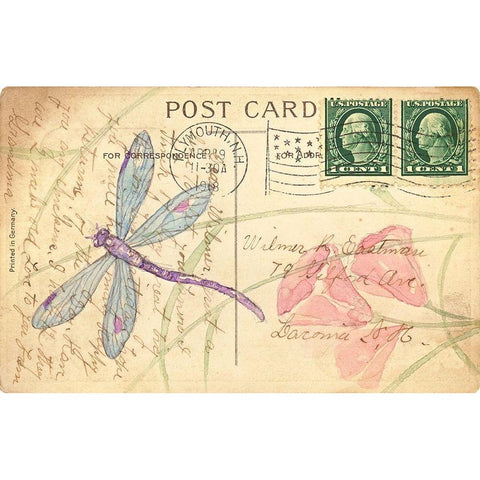 Postcard Dragonfly I Gold Ornate Wood Framed Art Print with Double Matting by Pallan, Nancy S.