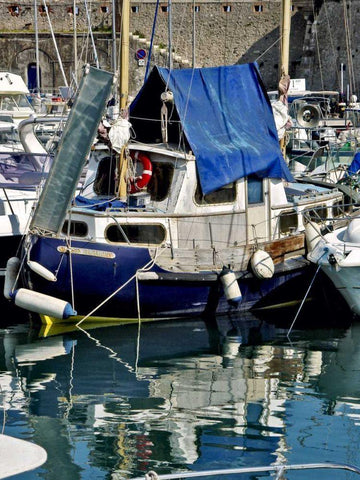 Antibes Harbor II White Modern Wood Framed Art Print with Double Matting by Perry, Rachel