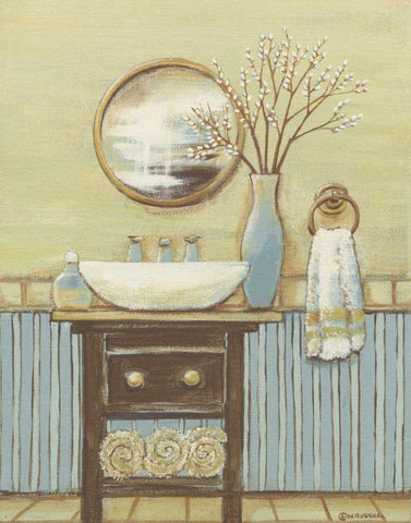 Seabreeze Bath I Black Ornate Wood Framed Art Print with Double Matting by Russell, Wendy